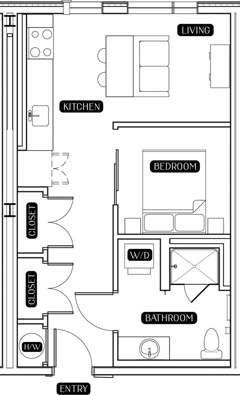 Floor plan for studio, 1 bath, 553 sqft